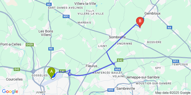 Map: Charleroi Airport Brussels South (CRL) to Corroy-Le-Château