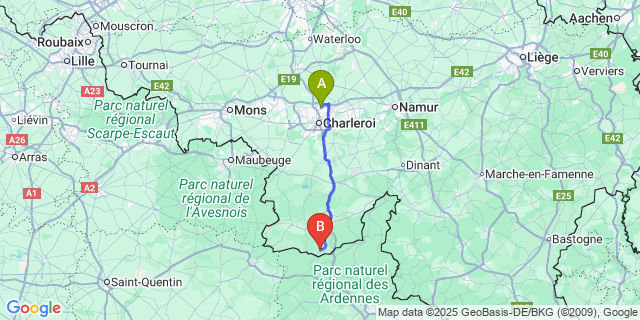 Map: Charleroi Airport Brussels South (CRL) to Cul-Des-Sarts