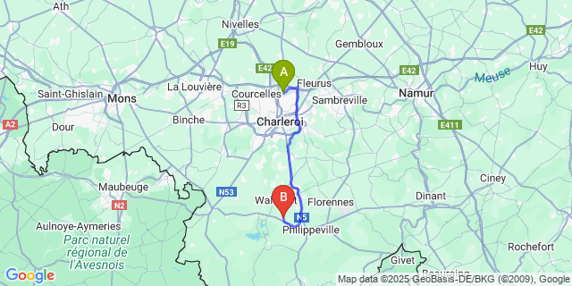 Map: Charleroi Airport Brussels South (CRL) to Daussois