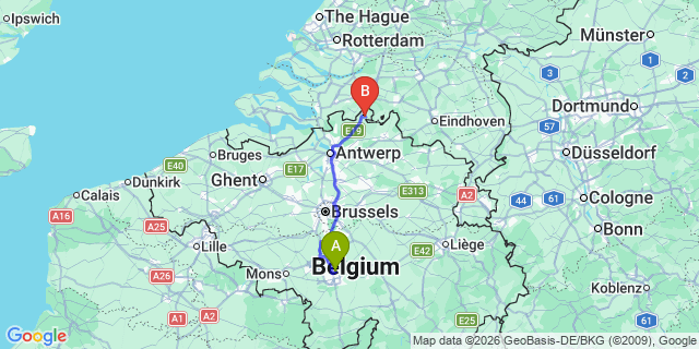 Map: Charleroi Airport Brussels South (CRL) to Den Helder