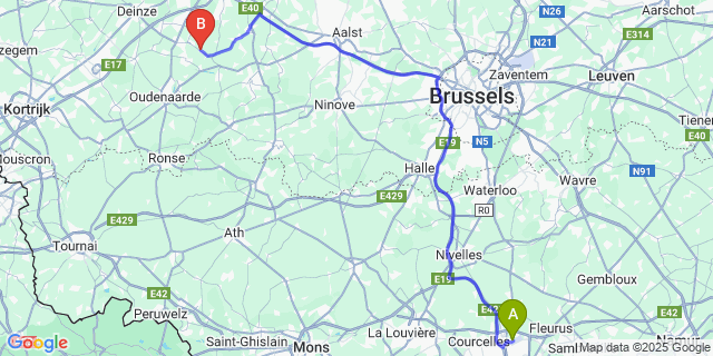 Map: Charleroi Airport Brussels South (CRL) to Dikkelvenne