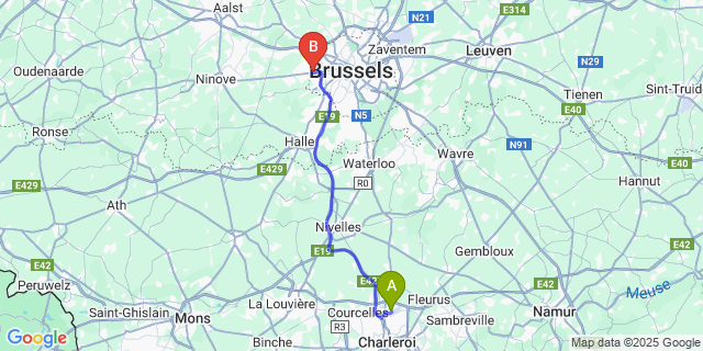 Map: Charleroi Airport Brussels South (CRL) to Dilbeek