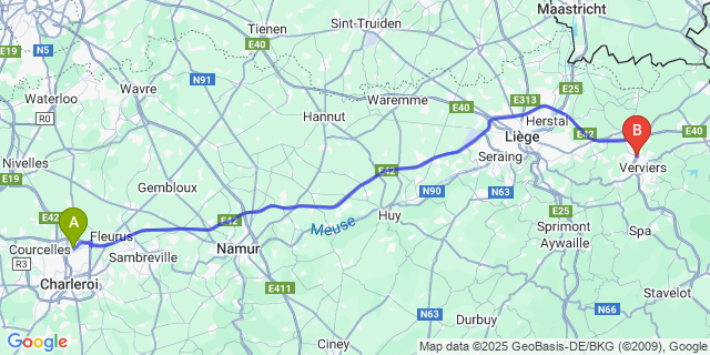 Map: Charleroi Airport Brussels South (CRL) to Dison