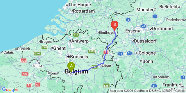 Map: Charleroi Airport Brussels South (CRL) to Drachten