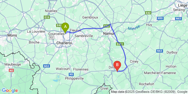 Map: Charleroi Airport Brussels South (CRL) to Dréhance