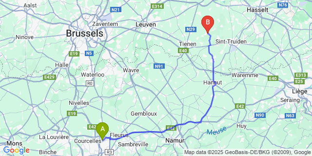 Map: Charleroi Airport Brussels South (CRL) to Drieslinter