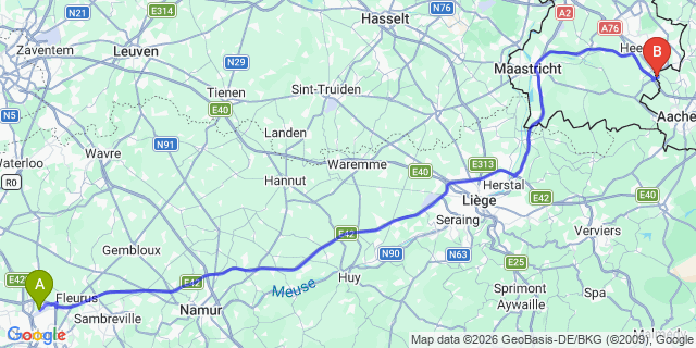 Map: Charleroi Airport Brussels South (CRL) to Duiven