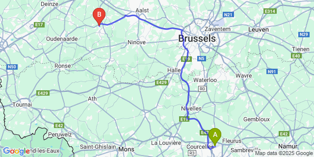 Map: Charleroi Airport Brussels South (CRL) to Elene