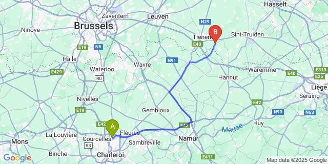 Map: Charleroi Airport Brussels South (CRL) to Eliksem