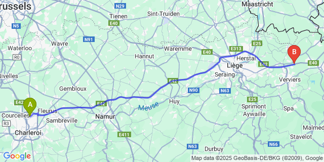 Map: Charleroi Airport Brussels South (CRL) to Elsaute
