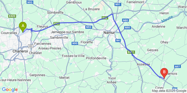 Map: Charleroi Airport Brussels South (CRL) to Emptinne