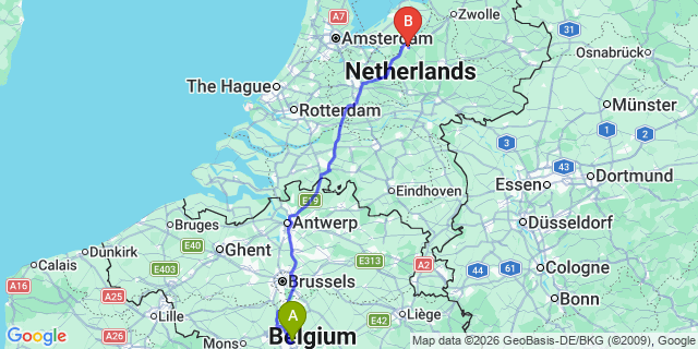 Map: Charleroi Airport Brussels South (CRL) to Ermelo