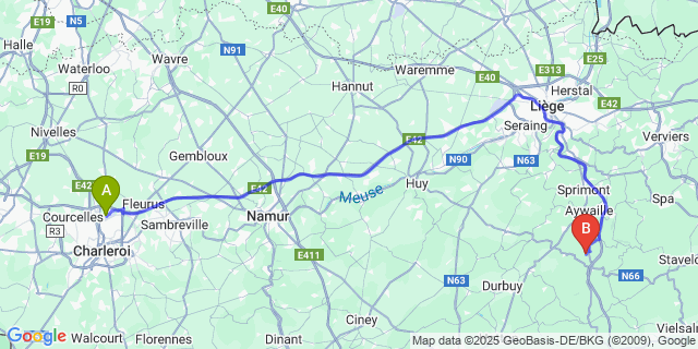 Map: Charleroi Airport Brussels South (CRL) to Ernonheid
