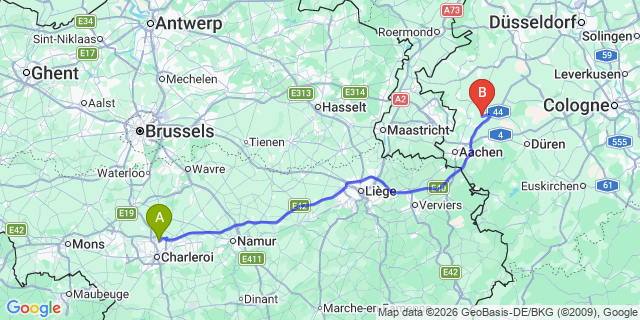 Map: Charleroi Airport Brussels South (CRL) to Essey-lès-Nancy