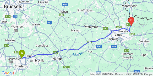 Map: Charleroi Airport Brussels South (CRL) to Feneur