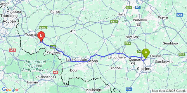 Map: Charleroi Airport Brussels South (CRL) to Fontenoy