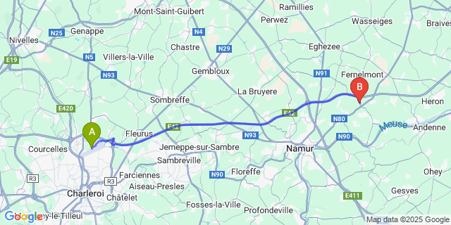 Map: Charleroi Airport Brussels South (CRL) to Franc-Waret