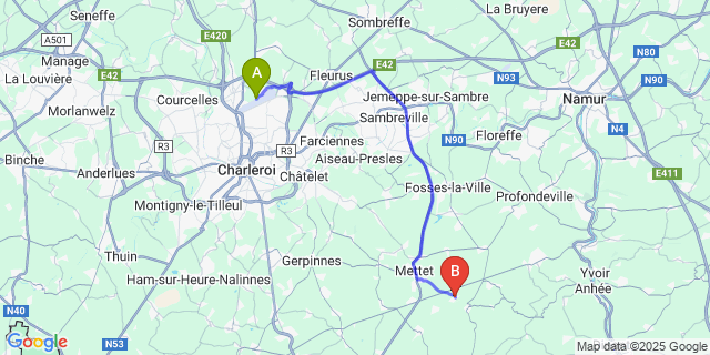 Map: Charleroi Airport Brussels South (CRL) to Furnaux