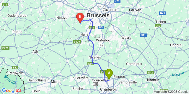 Map: Charleroi Airport Brussels South (CRL) to Gaasbeek
