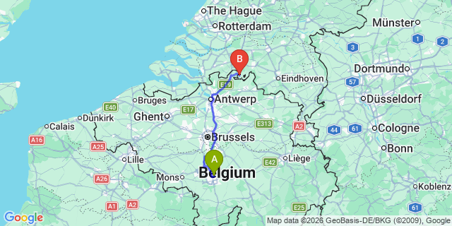 Map: Charleroi Airport Brussels South (CRL) to Geertruidenberg