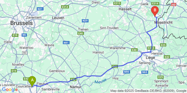 Map: Charleroi Airport Brussels South (CRL) to Gellik