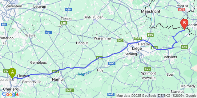 Map: Charleroi Airport Brussels South (CRL) to Gemmenich