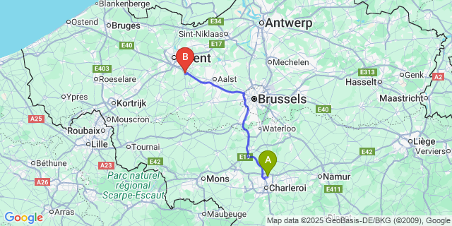 Map: Charleroi Airport Brussels South (CRL) to Gijzenzele