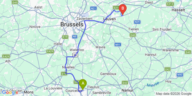 Map: Charleroi Airport Brussels South (CRL) to Givet