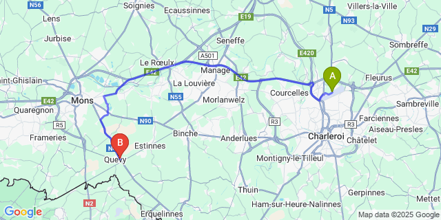 Map: Charleroi Airport Brussels South (CRL) to Givry