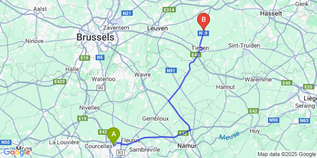 Map: Charleroi Airport Brussels South (CRL) to Glabbeek