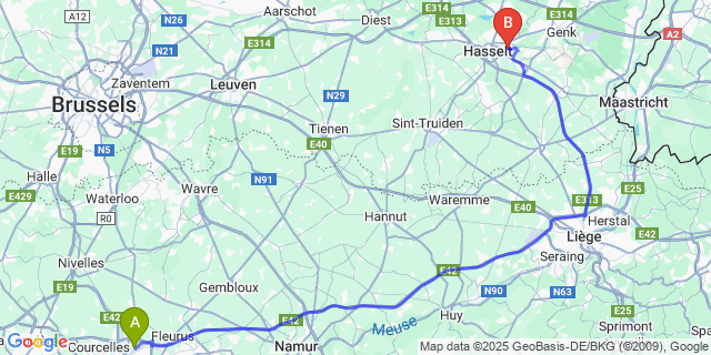 Map: Charleroi Airport Brussels South (CRL) to Godsheide