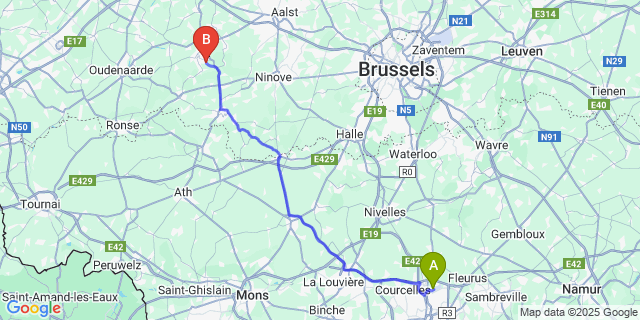 Map: Charleroi Airport Brussels South (CRL) to Godveerdegem