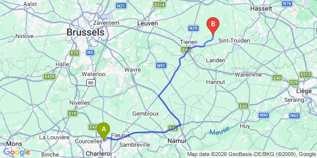 Map: Charleroi Airport Brussels South (CRL) to Goirle