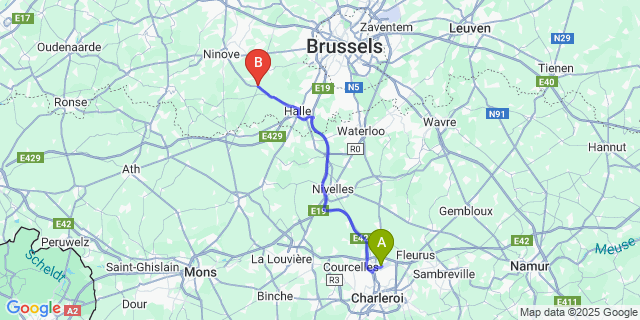 Map: Charleroi Airport Brussels South (CRL) to Gooik