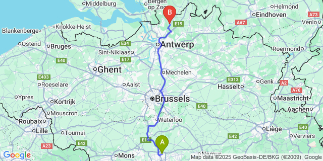 Map: Charleroi Airport Brussels South (CRL) to Gooreind