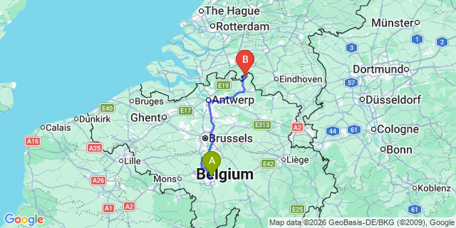 Map: Charleroi Airport Brussels South (CRL) to Gorinchem