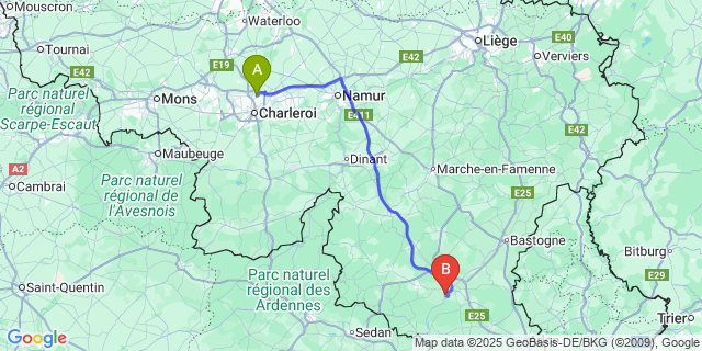 Map: Charleroi Airport Brussels South (CRL) to Grapfontaine