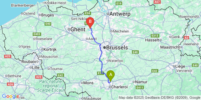 Map: Charleroi Airport Brussels South (CRL) to Grembergen