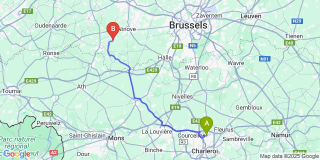 Map: Charleroi Airport Brussels South (CRL) to Grimminge