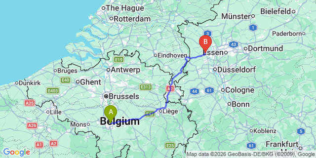 Map: Charleroi Airport Brussels South (CRL) to Groningen