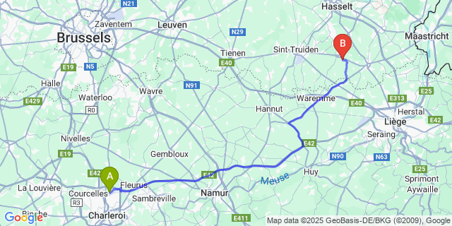 Map: Charleroi Airport Brussels South (CRL) to Groot-Loon