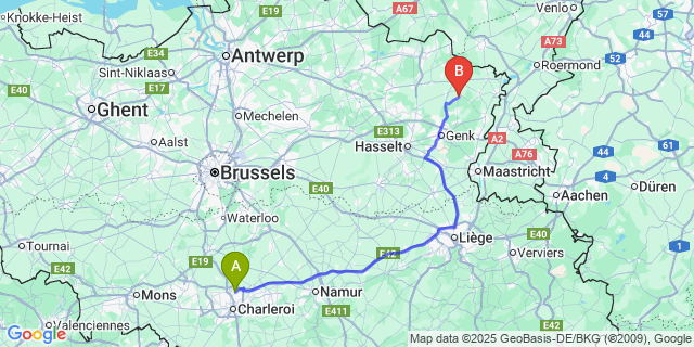 Map: Charleroi Airport Brussels South (CRL) to Gruitrode