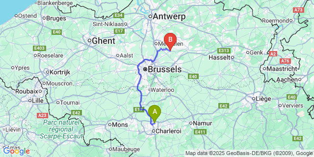 Map: Charleroi Airport Brussels South (CRL) to Haacht