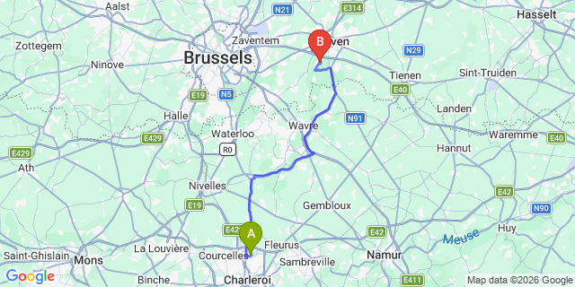 Map: Charleroi Airport Brussels South (CRL) to Haarlemmermeer