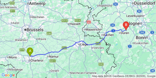 Map: Charleroi Airport Brussels South (CRL) to Hardenberg