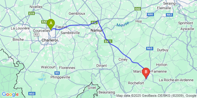 Map: Charleroi Airport Brussels South (CRL) to Hargimont