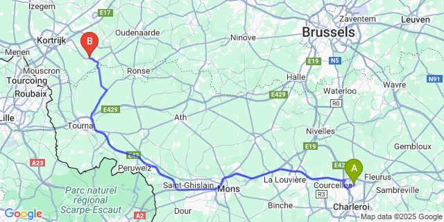 Map: Charleroi Airport Brussels South (CRL) to Heestert
