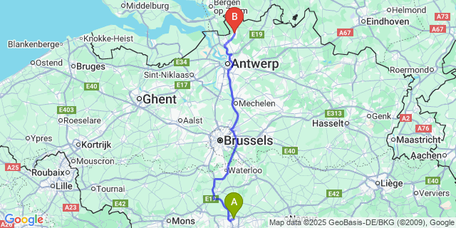 Map: Charleroi Airport Brussels South (CRL) to Heide