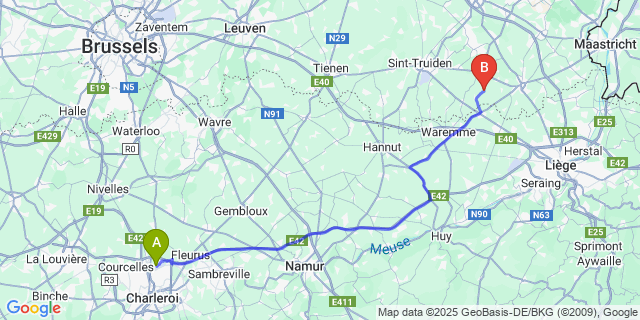Map: Charleroi Airport Brussels South (CRL) to Heks