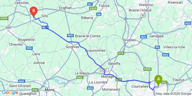 Map: Charleroi Airport Brussels South (CRL) to Hellebecq